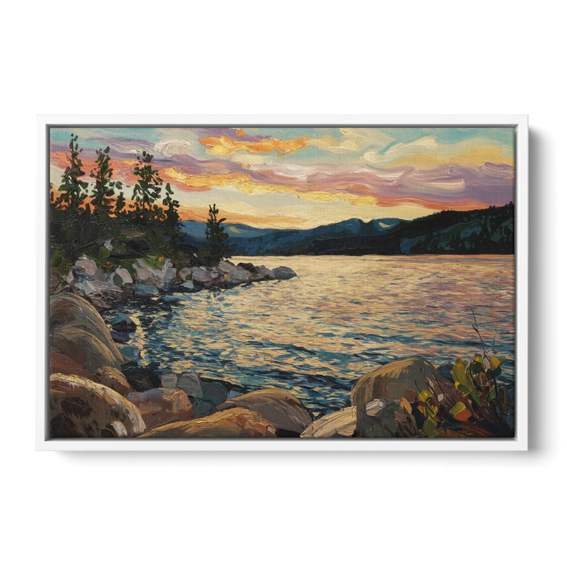 Lake Tahoe Sunset Reflections Serenity Front - White Canvas Wall Art