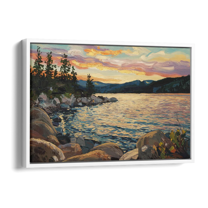Lake Tahoe Sunset Reflections Serenity Side - White Canvas Wall Art
