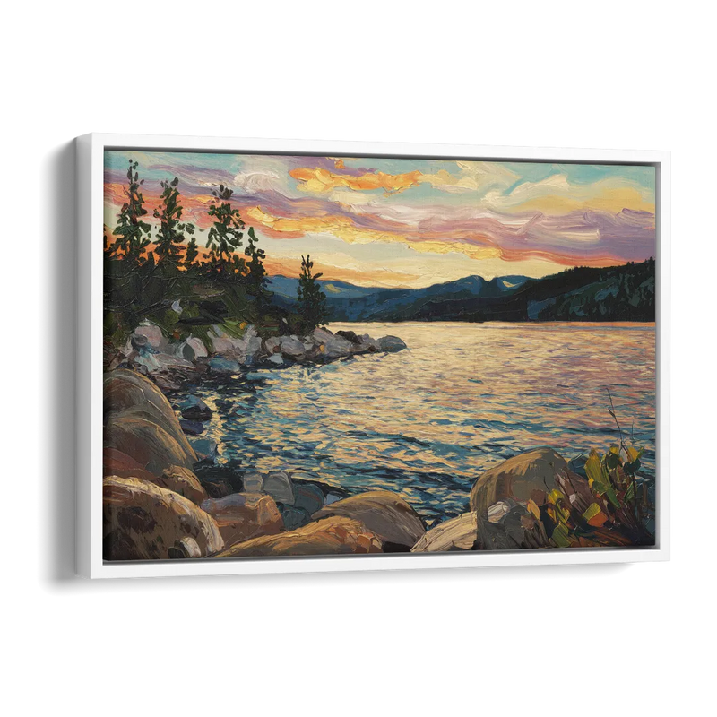 Lake Tahoe Sunset Reflections Serenity Side - White Canvas Wall Art