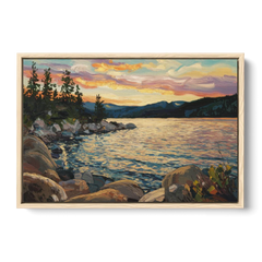 Lake Tahoe Sunset Reflections Serenity - Oak Framed Canvas Wall Art - Front