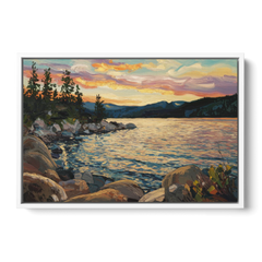 Lake Tahoe Sunset Reflections Serenity - White Framed Canvas Wall Art - Front