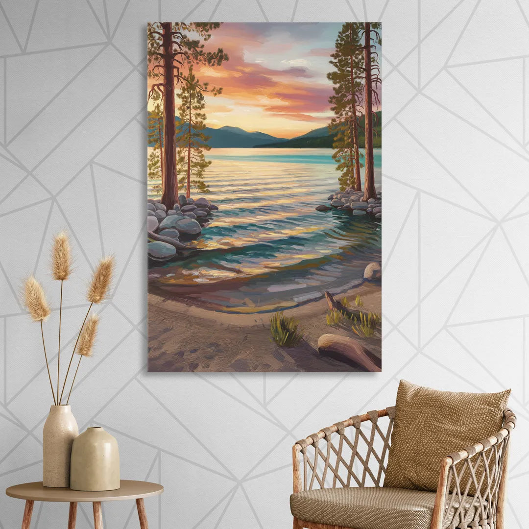 Lake Tahoe Tranquil Shoreline Sitting Room - Canvas Wall Art