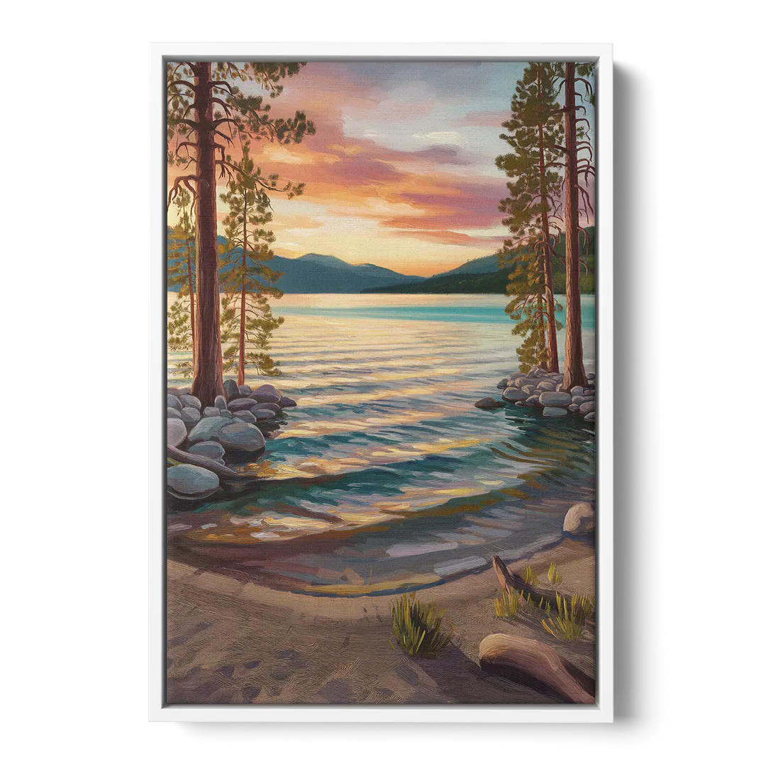 Lake Tahoe Tranquil Shoreline Front - White Canvas Wall Art