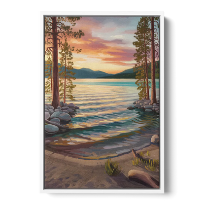 Lake Tahoe Tranquil Shoreline Front - White Canvas Wall Art