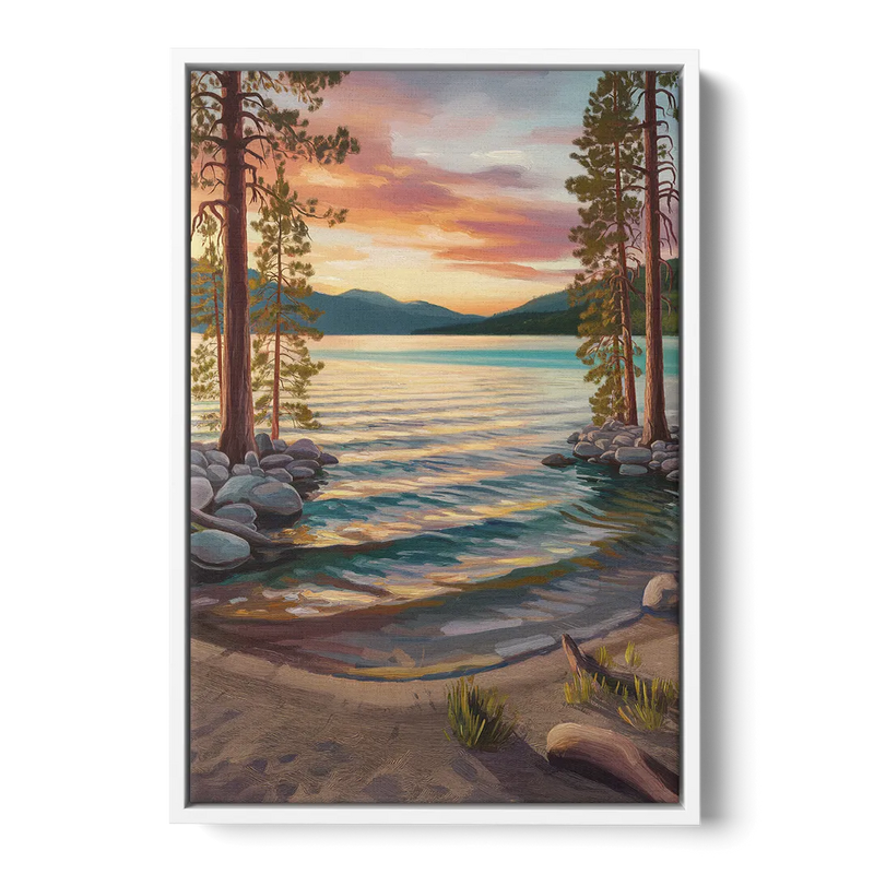 Lake Tahoe Tranquil Shoreline Front - White Canvas Wall Art