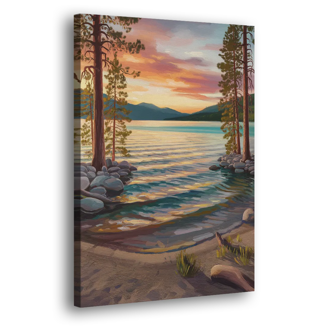 Lake Tahoe Tranquil Shoreline Side - Canvas Wall Art