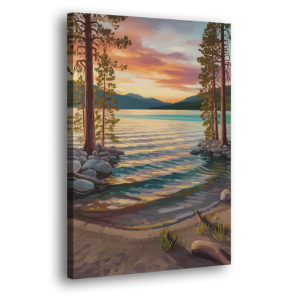 Lake Tahoe Tranquil Shoreline Side - Canvas Wall Art