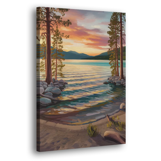 Lake Tahoe Tranquil Shoreline Side - Canvas Wall Art