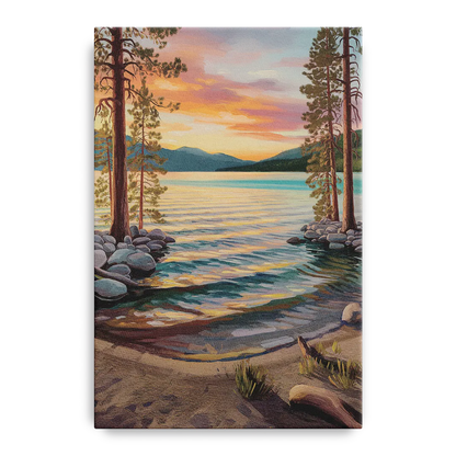 Lake Tahoe Tranquil Shoreline Front - Canvas Wall Art