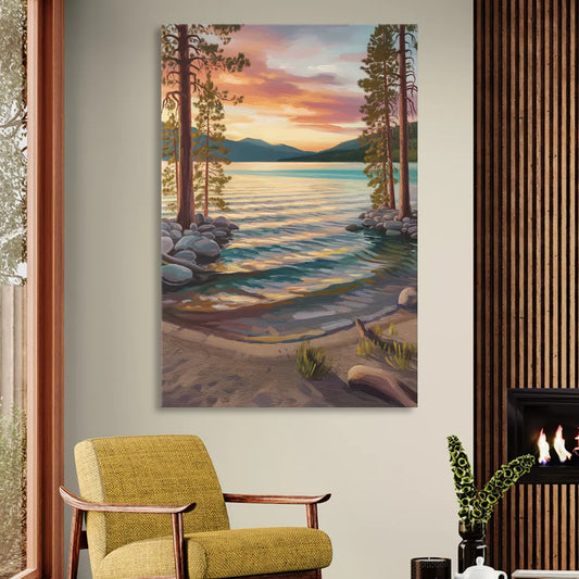 Lake Tahoe Tranquil Shoreline Living Room - Canvas Wall Art