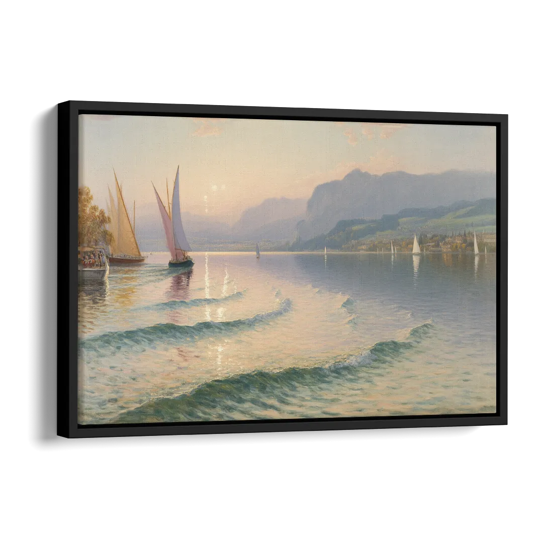 Lake Zurich Vista Side - Black Canvas Wall Art
