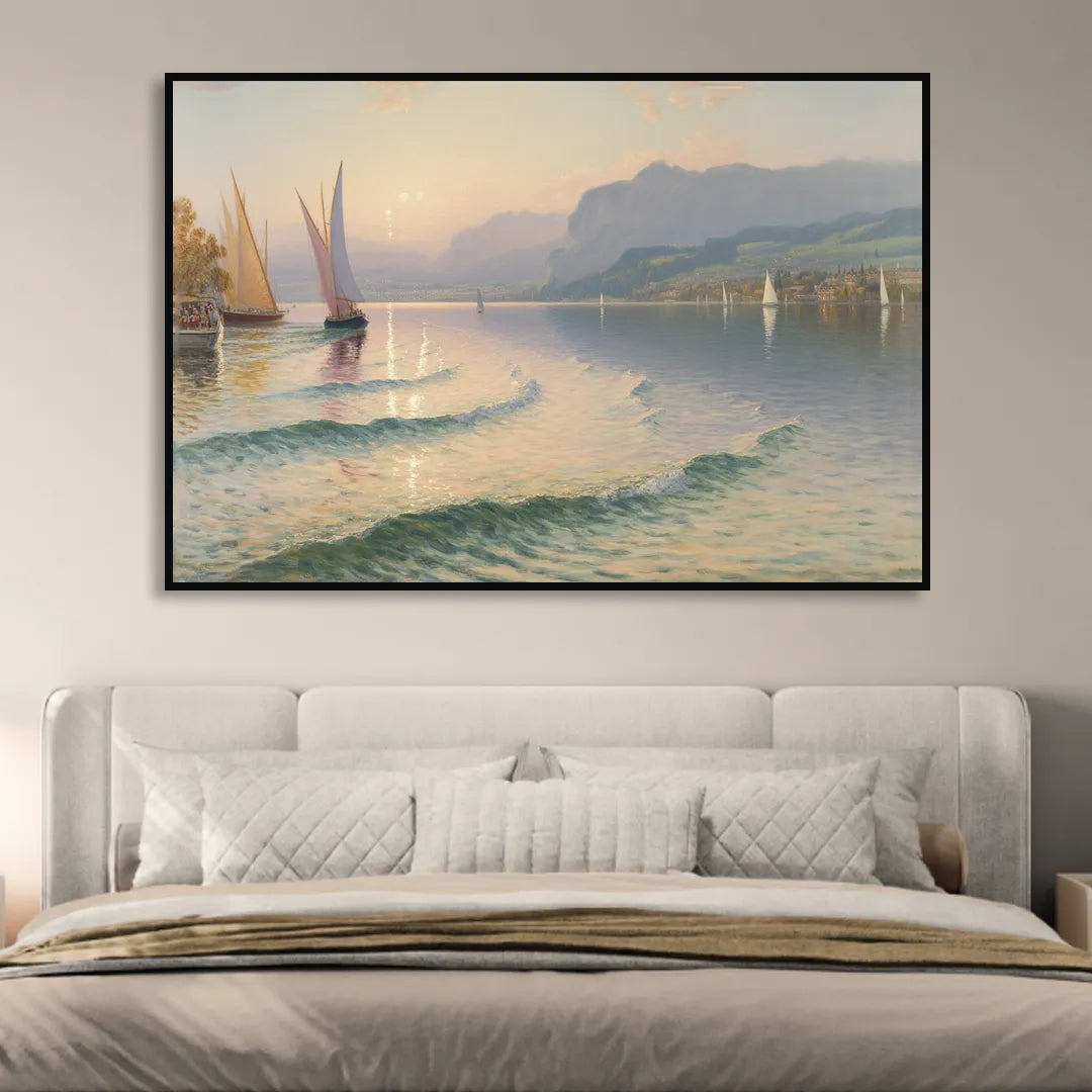 Lake Zurich Vista Sitting Room - Black Canvas Wall Art