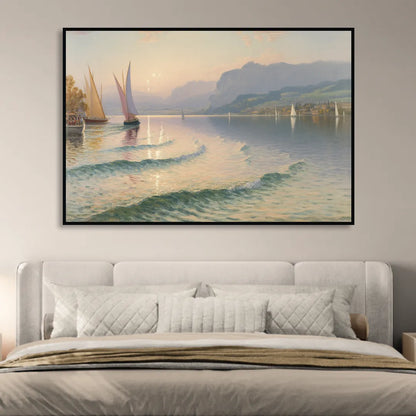 Lake Zurich Vista Sitting Room - Black Canvas Wall Art