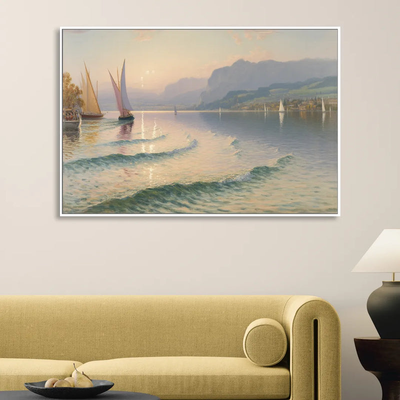 Lake Zurich Vista Living Room - White Canvas Wall Art