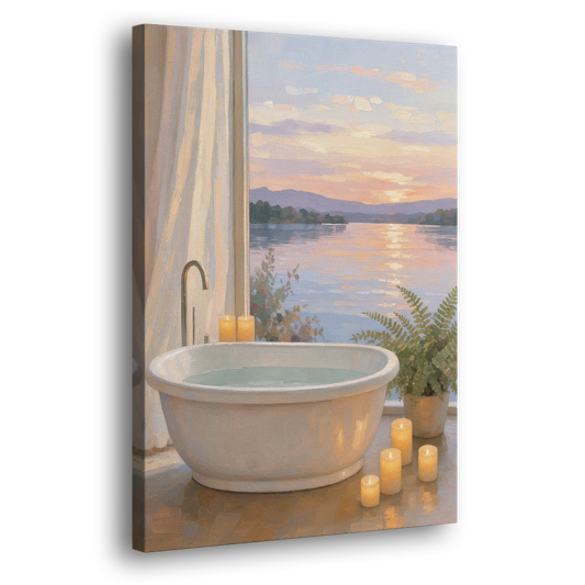 Lakeside Candlelit Soak for the Spa Bathroom - Canvas Wall Art - Side