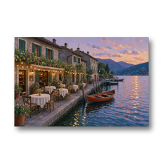 Lakeside Trattoria Under String Lights - Canvas Wall Art - Front