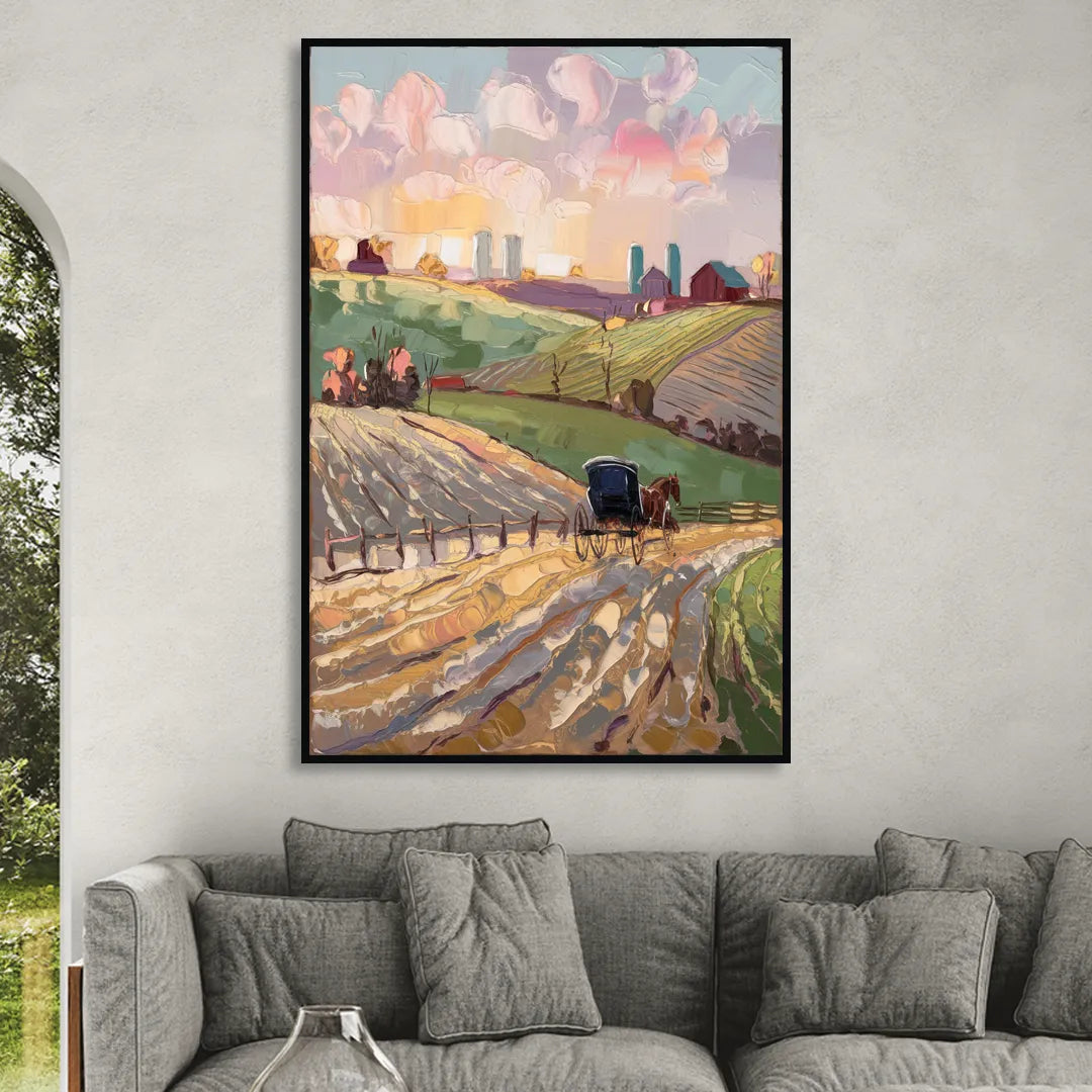 Lancaster Amish Farmlands Sitting Room - Black Canvas Wall Art