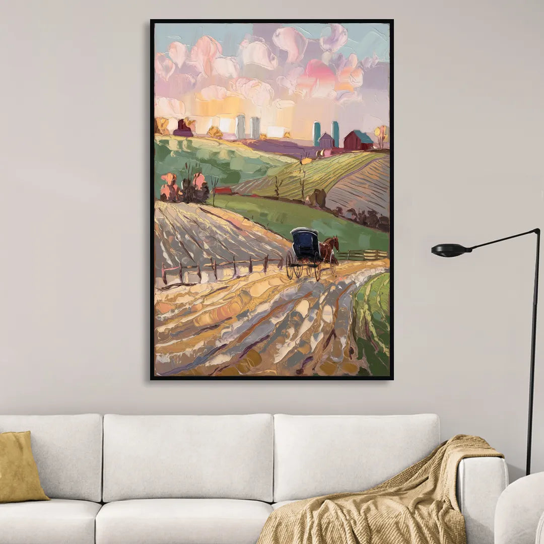Lancaster Amish Farmlands Living Room - Black Canvas Wall Art
