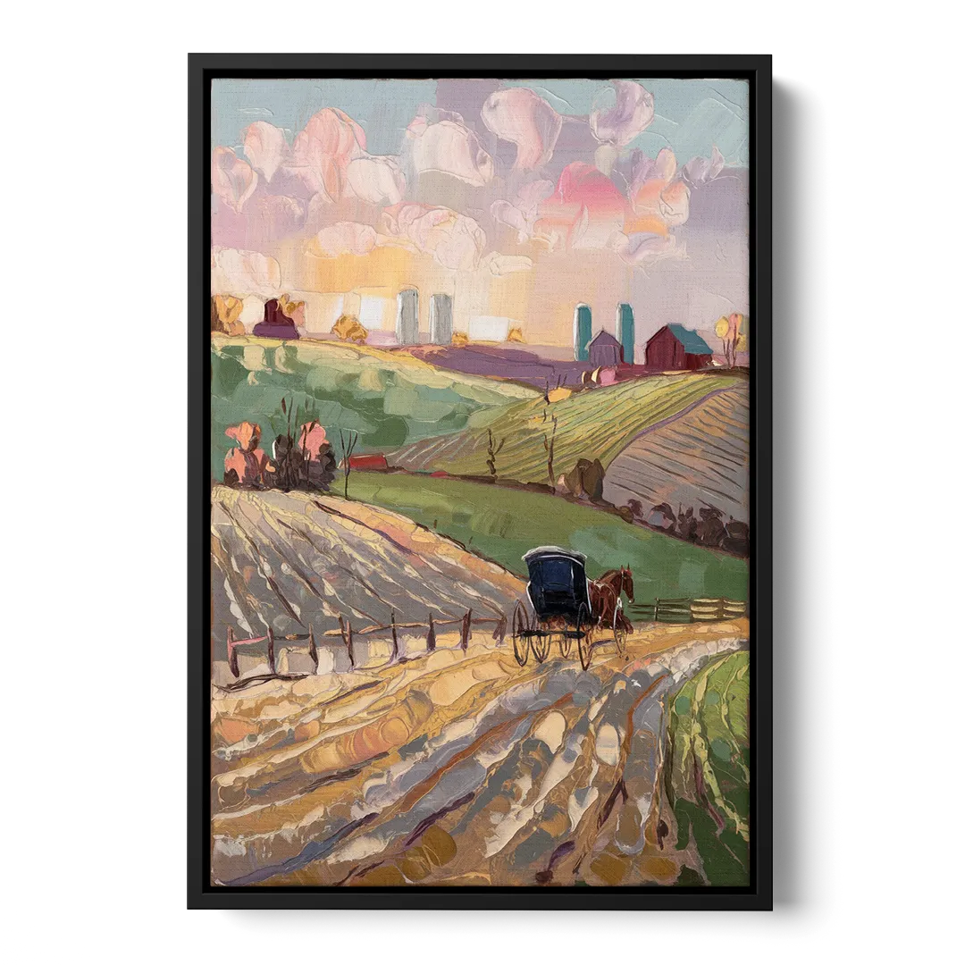 Lancaster Amish Farmlands Front - Black Canvas Wall Art