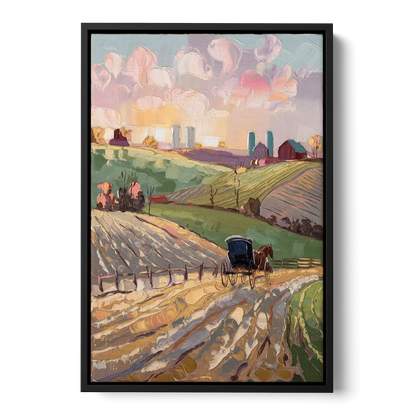 Lancaster Amish Farmlands Front - Black Canvas Wall Art