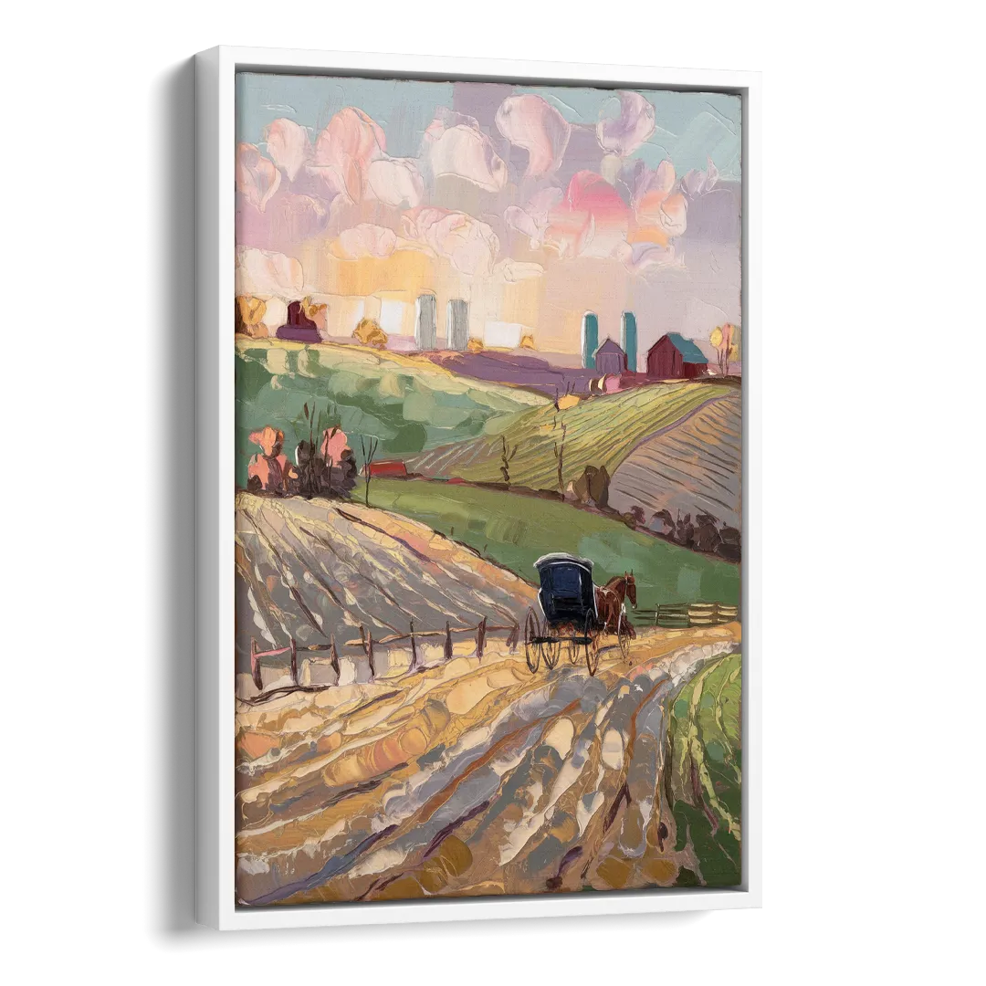 Lancaster Amish Farmlands Side - White Canvas Wall Art