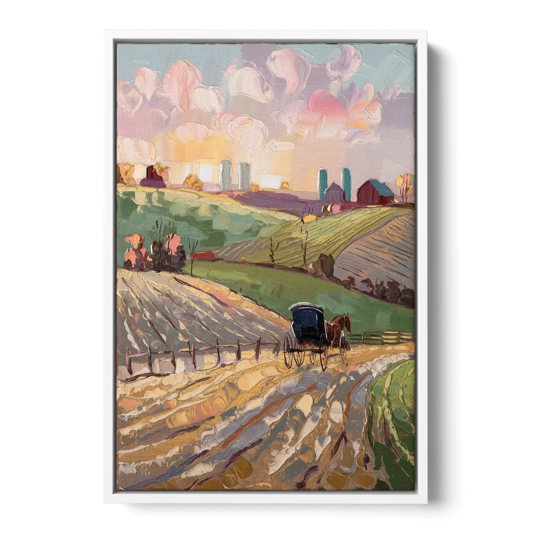 Lancaster Amish Farmlands Front - White Canvas Wall Art