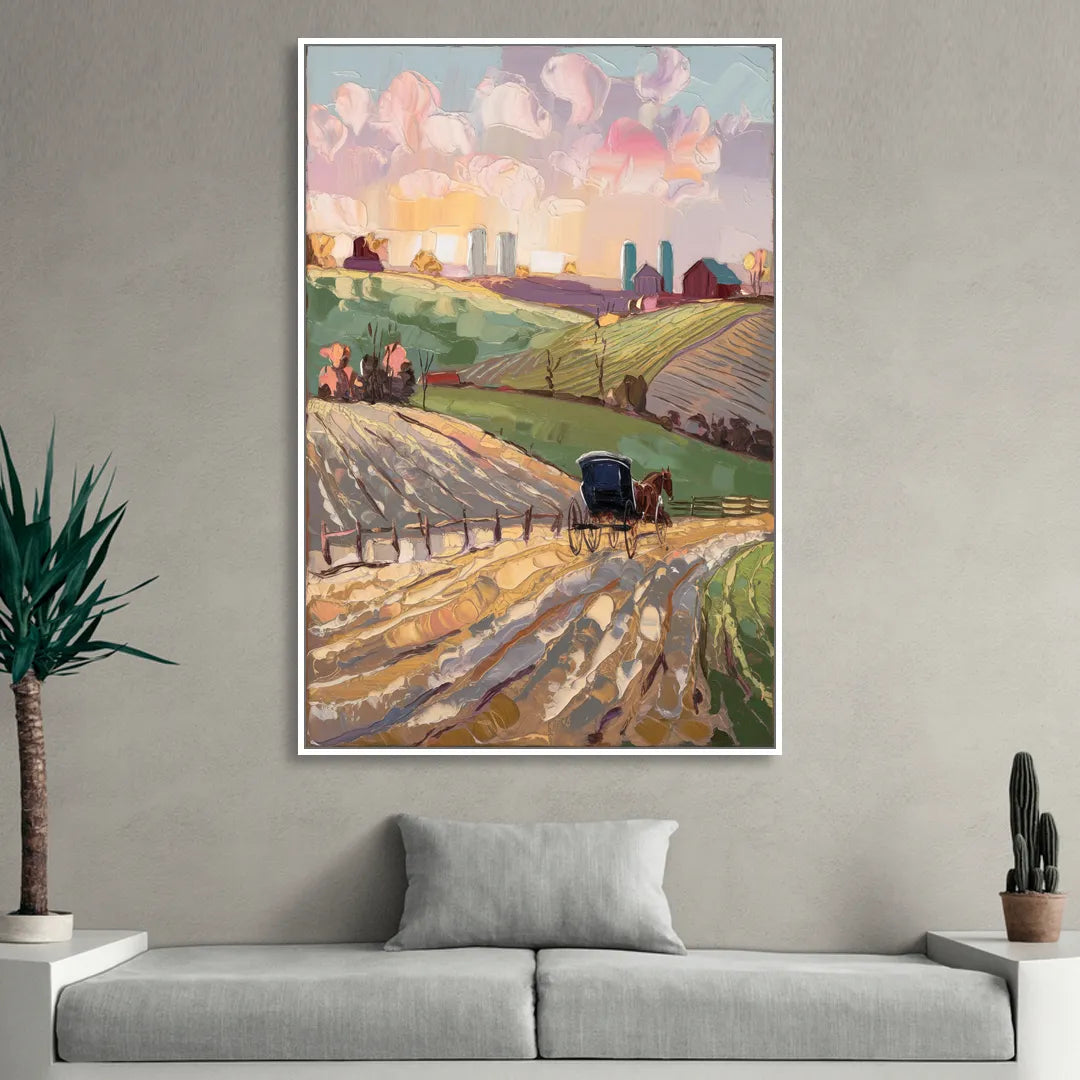 Lancaster Amish Farmlands Living Room - White Canvas Wall Art