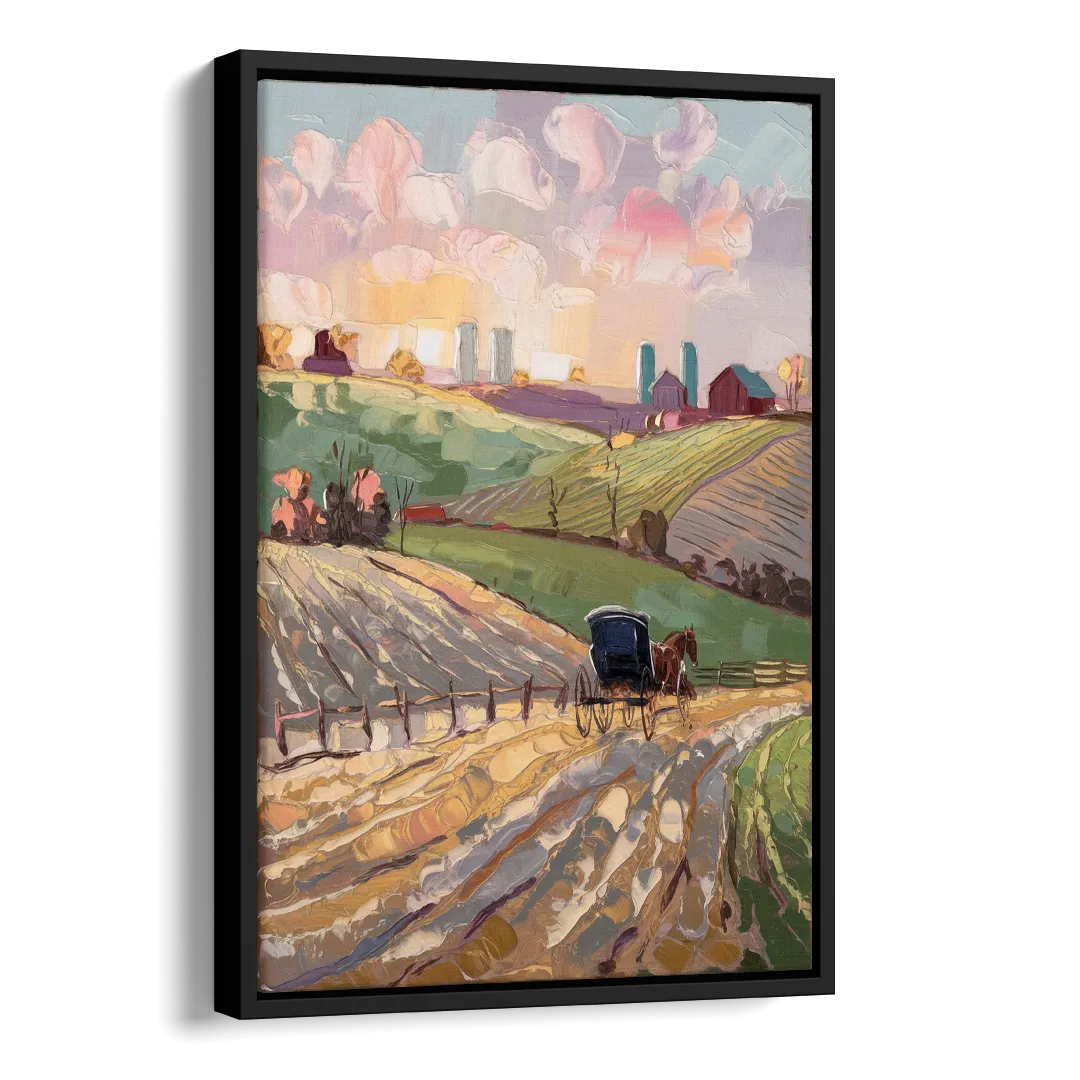 Lancaster Amish Farmlands Side - Black Canvas Wall Art