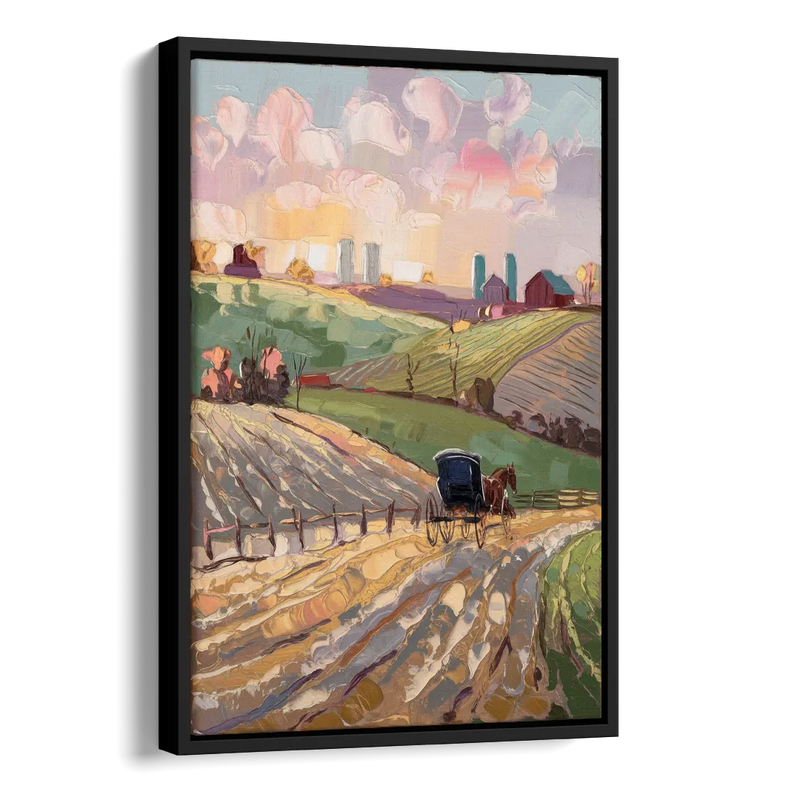Lancaster Amish Farmlands Side - Black Canvas Wall Art