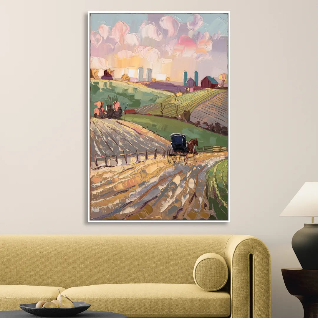 Lancaster Amish Farmlands Sitting Room - White Canvas Wall Art