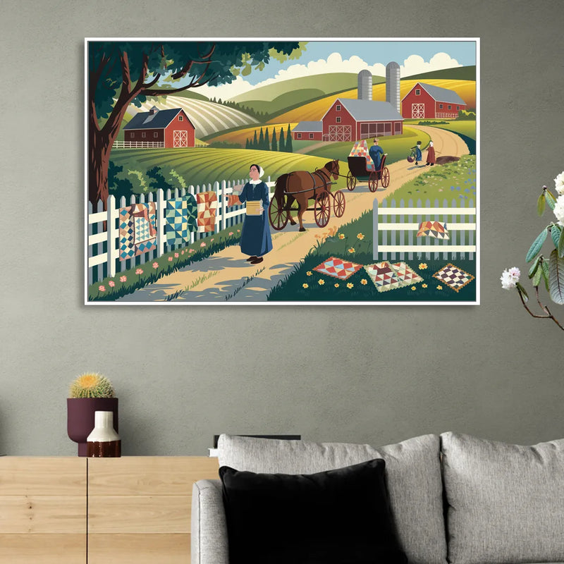 Lancaster Amish Farmlands Experience Living Room - White Canvas Wall Art