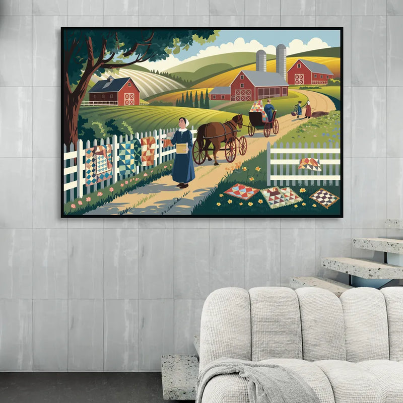Lancaster Amish Farmlands Experience Sitting Room - Black Canvas Wall Art