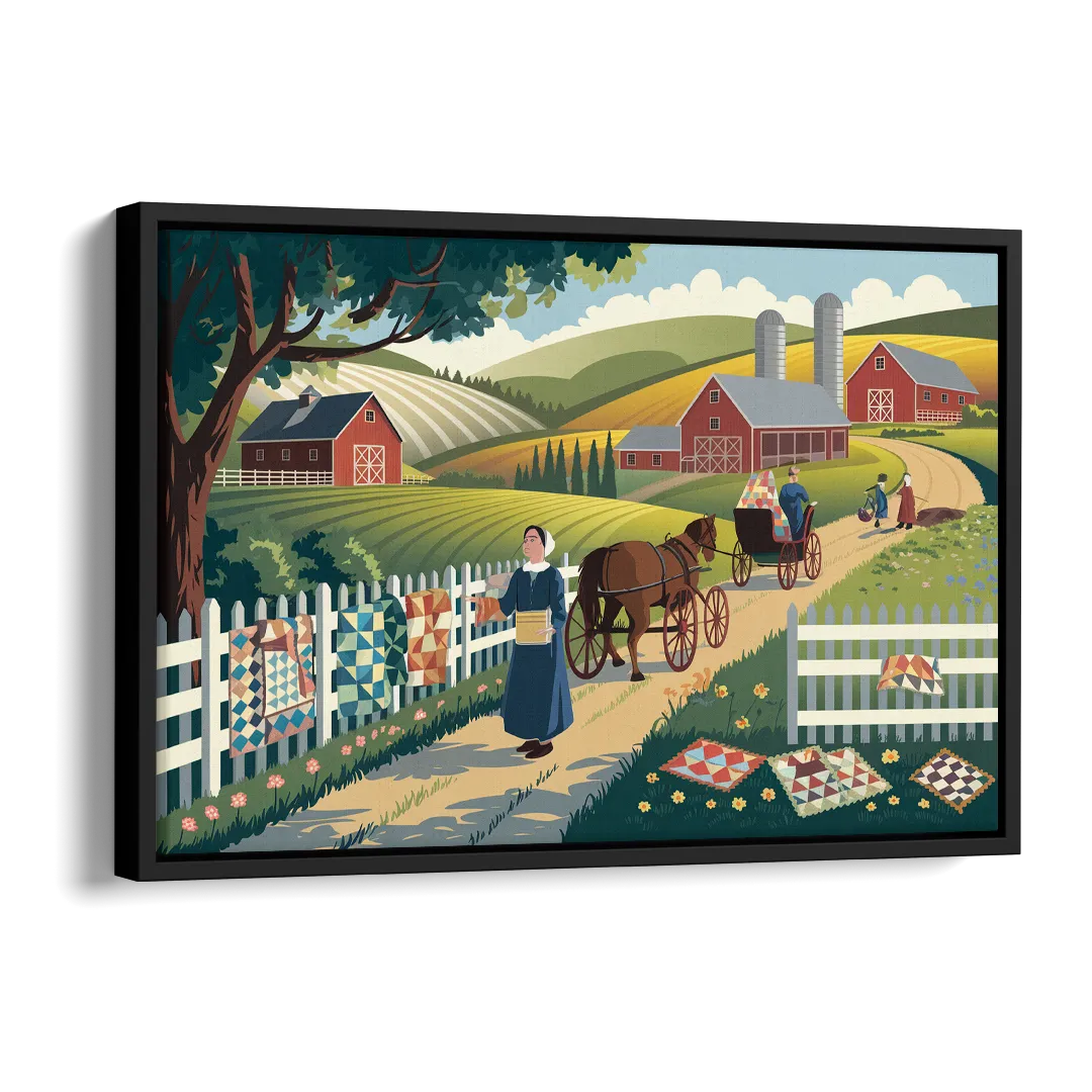 Lancaster Amish Farmlands Experience Side - Black Canvas Wall Art