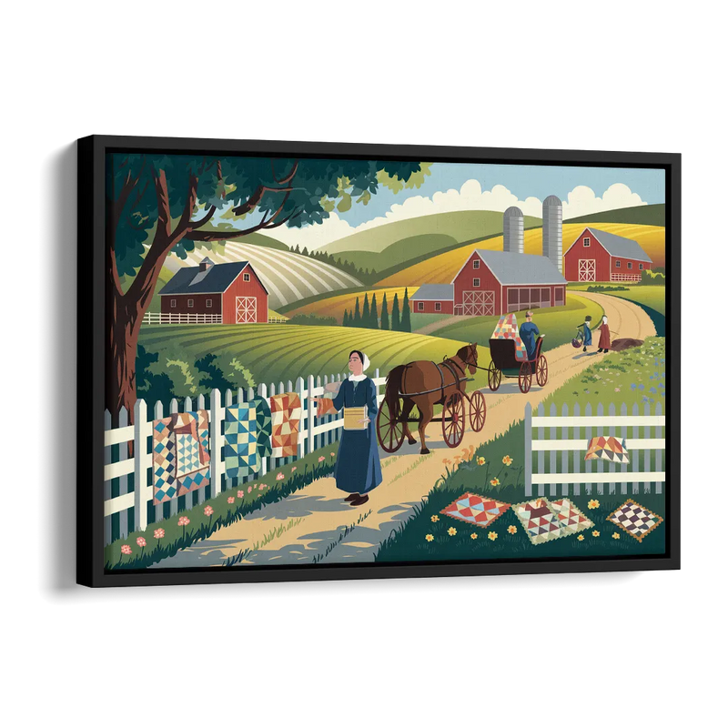 Lancaster Amish Farmlands Experience Side - Black Canvas Wall Art
