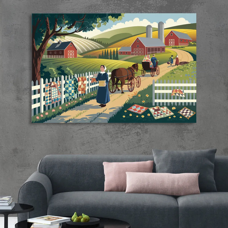 Lancaster Amish Farmlands Experience Living Room - Canvas Wall Art