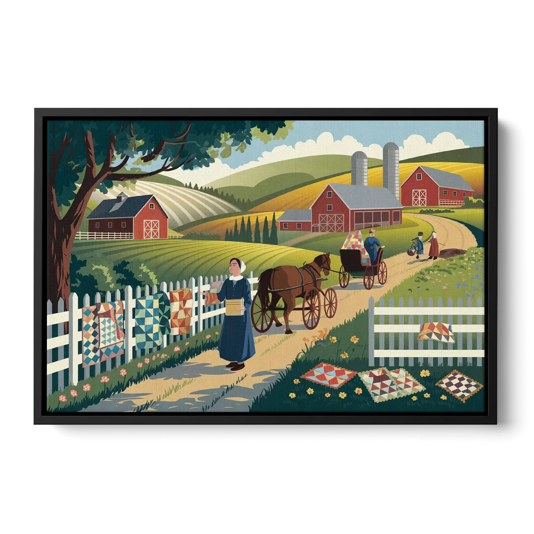Lancaster Amish Farmlands Experience Front - Black Canvas Wall Art