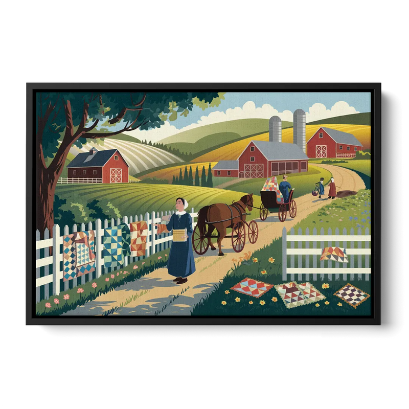 Lancaster Amish Farmlands Experience Front - Black Canvas Wall Art