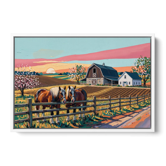 Lancaster Amish Farmlands Experience - White Framed Canvas Wall Art - Front