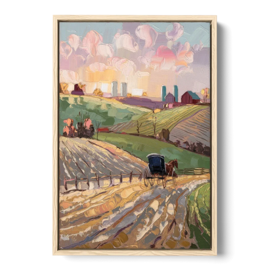 Lancaster Amish Farmlands - Oak Framed Canvas Wall Art - Front