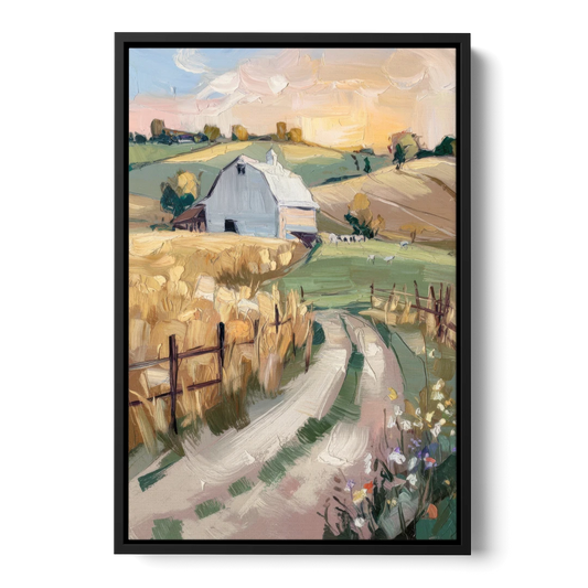 Lancaster Barns and Fields - Black Framed Canvas Wall Art - Front