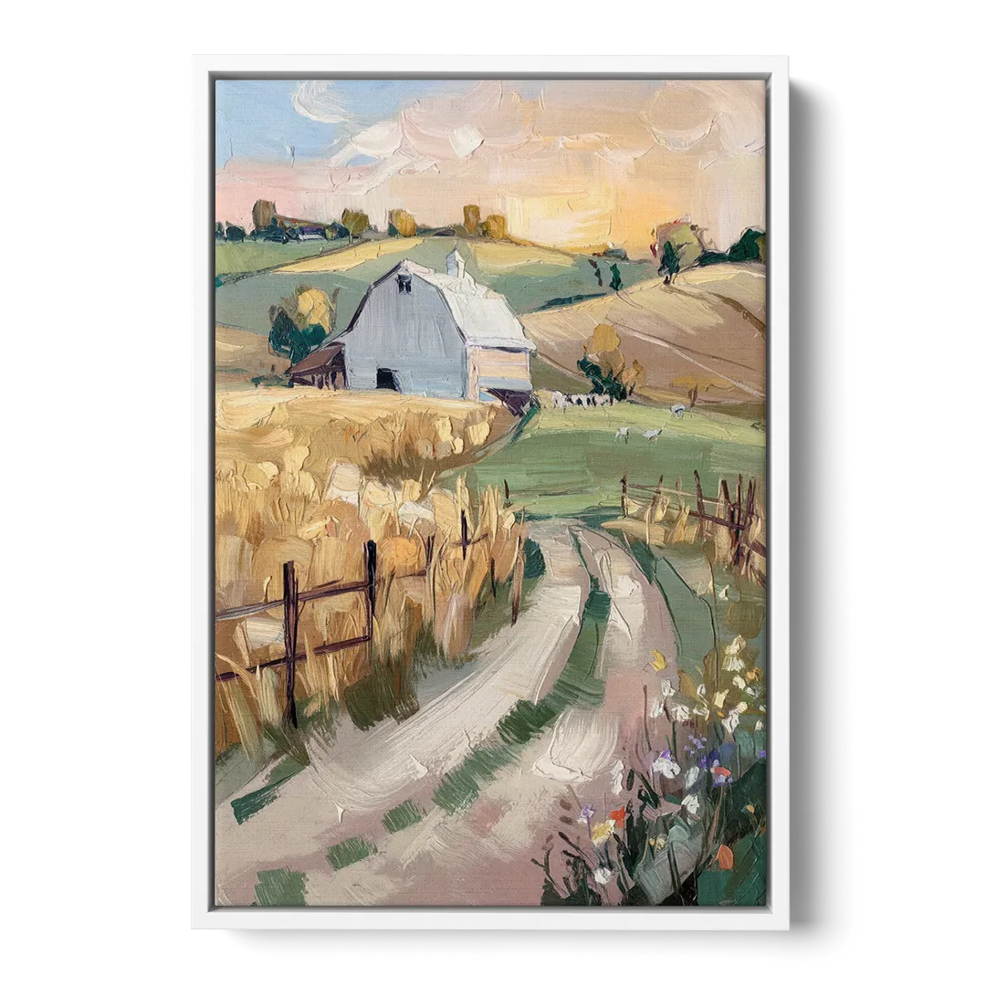 Lancaster Barns and Fields Front - White Canvas Wall Art