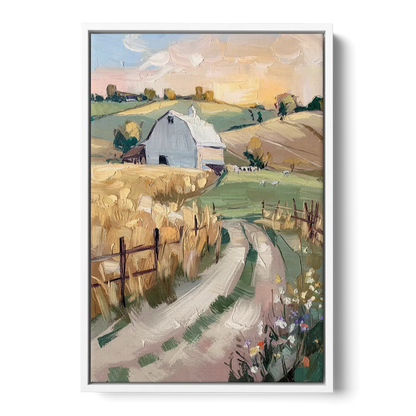 Lancaster Barns and Fields Front - White Canvas Wall Art