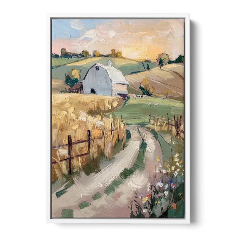 Lancaster Barns and Fields Front - White Canvas Wall Art