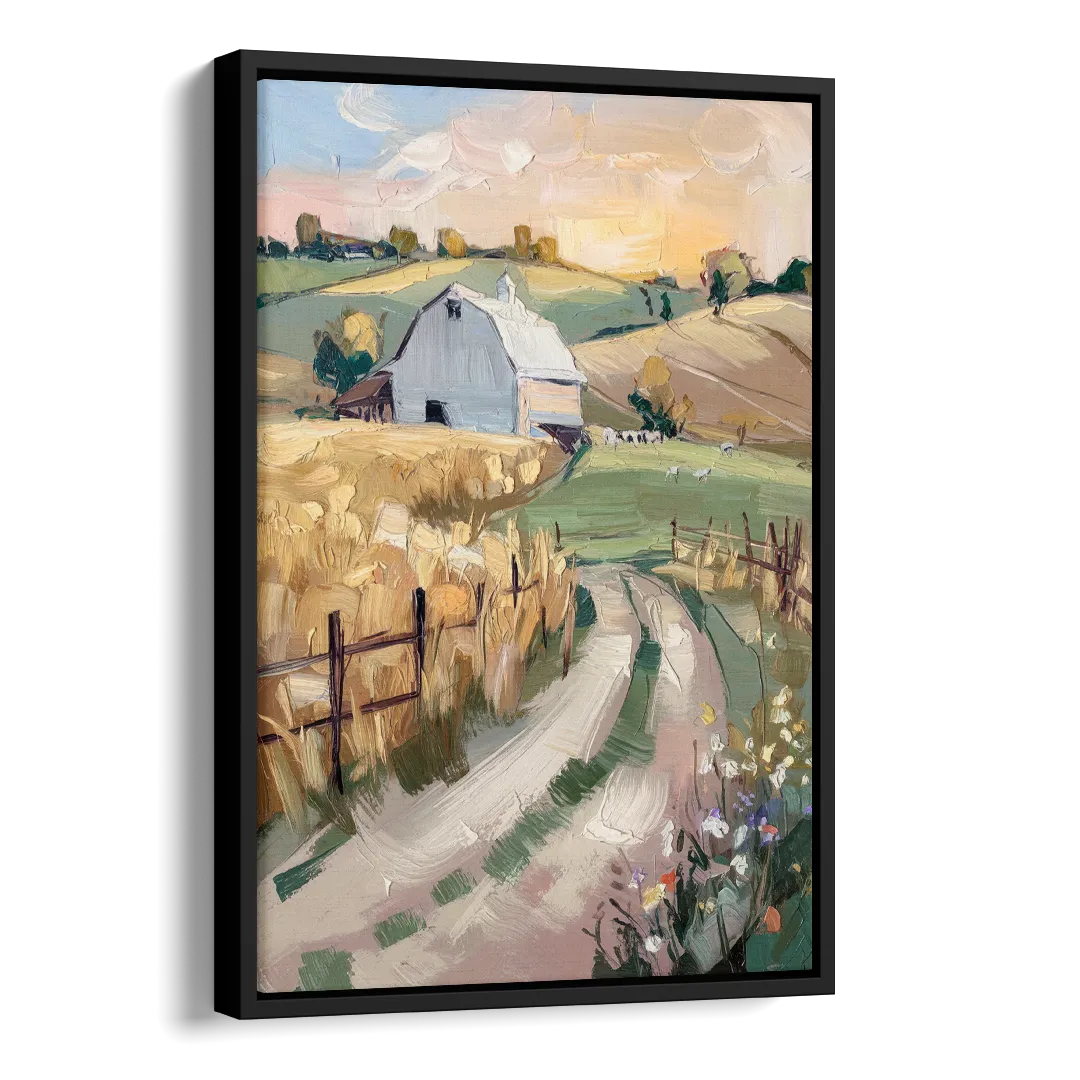 Lancaster Barns and Fields Side - Black Canvas Wall Art