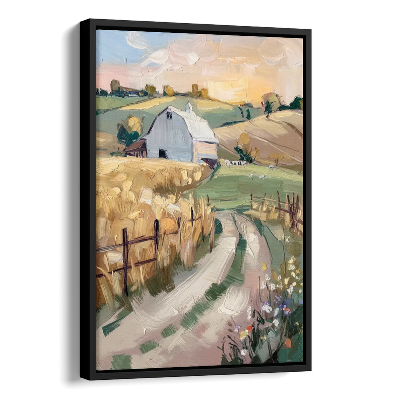 Lancaster Barns and Fields Side - Black Canvas Wall Art
