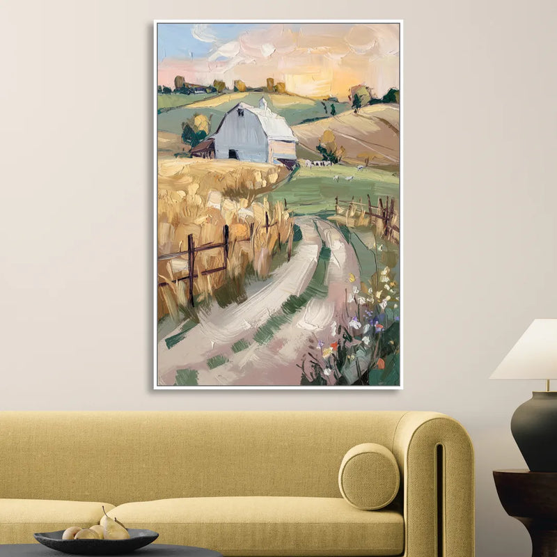 Lancaster Barns and Fields Living Room - White Canvas Wall Art