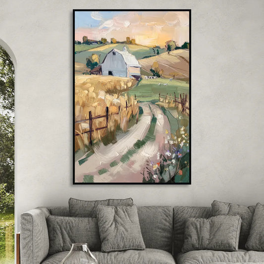 Lancaster Barns and Fields Living Room - Black Canvas Wall Art