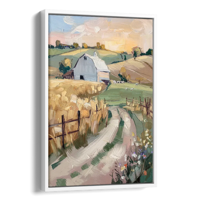 Lancaster Barns and Fields Side - White Canvas Wall Art