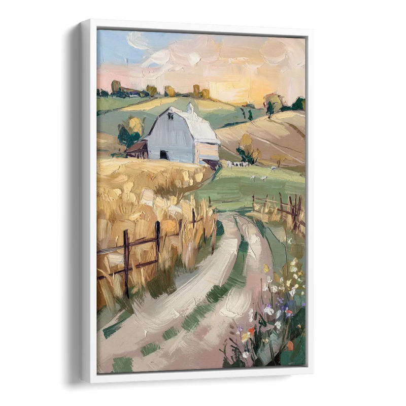 Lancaster Barns and Fields Side - White Canvas Wall Art