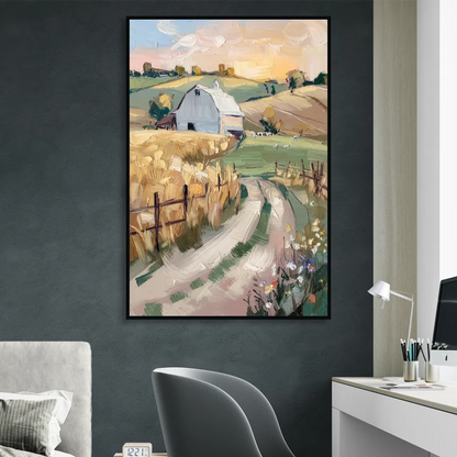 Lancaster Barns and Fields Sitting Room - Black Canvas Wall Art
